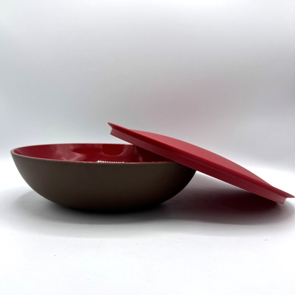 Vintage Tupperware Allegra Radiance Brown/Red1.5L Bowl 6215A-2 1 With Red